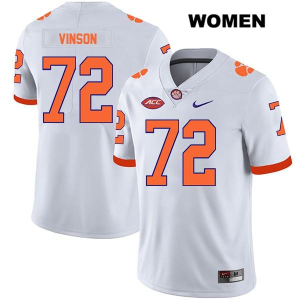 Women's Clemson Tigers #72 Blake Vinson Stitched White Legend Authentic Nike NCAA College Football Jersey KTF1246ZE